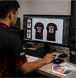 Jersey design process at a workstation